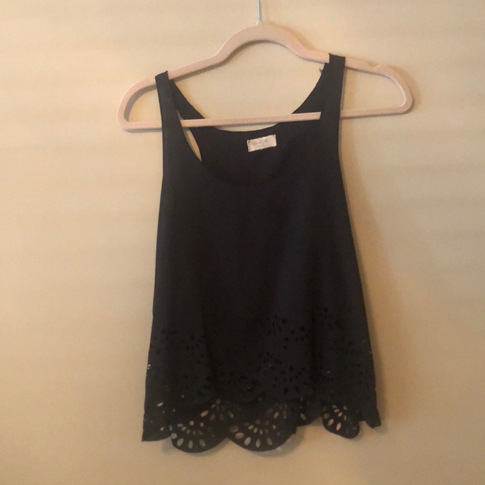 Black Crop Top with Cut Out Flowers